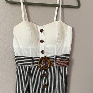 Mind Code White and Black Striped Dress with Belt